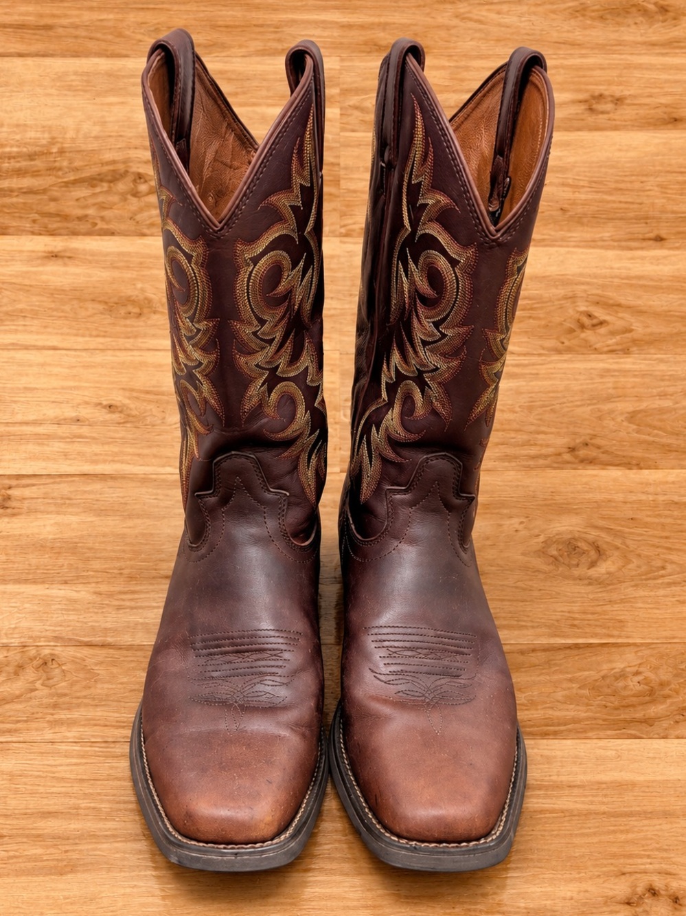 Justin Stampede  Brown Leather Square Toe/Soft toe Western Boots 10.5D EUC